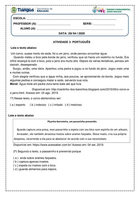 atividades de portugues   ano  imprimir  escola