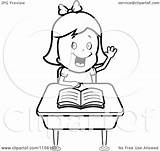 Hand Raising Coloring Cartoon Her Girl Desk Clipart Thoman Cory Outlined Vector Pages Getcolorings 2021 sketch template