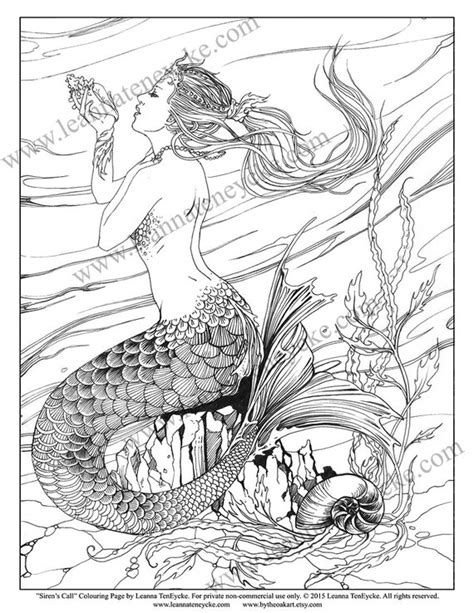 mermaid art colouring page sirens call printable