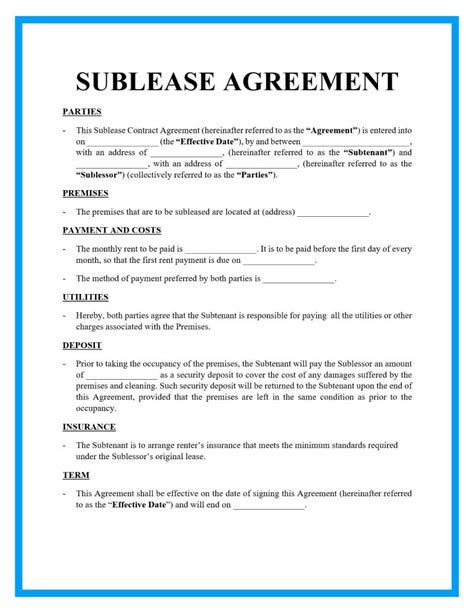 sublease agreement templates