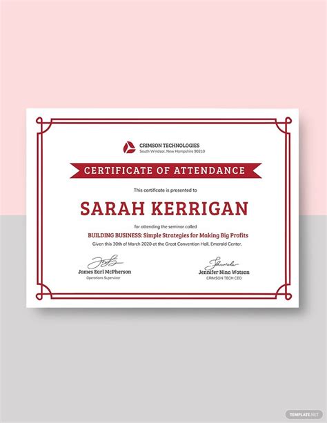 simple attendance certificate template   attendance