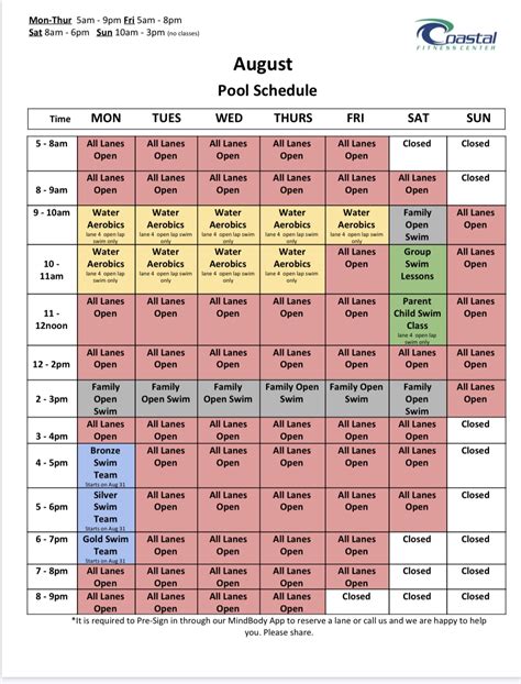 free swim schedule coastal fitness center