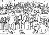Santa Claus Coloring Village Christmas Vintage His Pages Drawing Deer Faithful Reindeer Covered Snow Background Little Adults sketch template