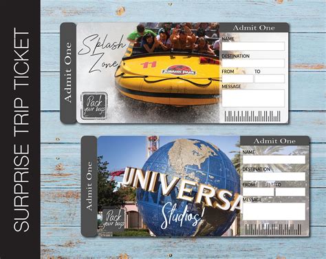 printable universal studios surprise trip  vacation ticket