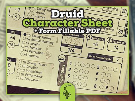 dnd 5e druid character sheet form fillable pdf dungeons etsy new zealand