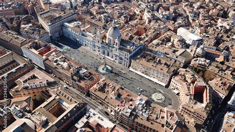 aerial drone view  iconic landmark piazza navona square featuring