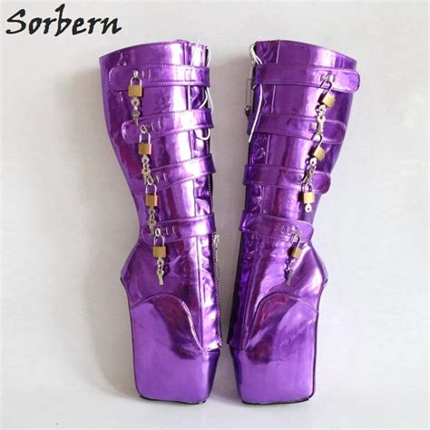 sorbern metallic purple knee high boots ballet high heels lockable keys
