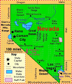 nevada facts map  state symbols enchantedlearningcom
