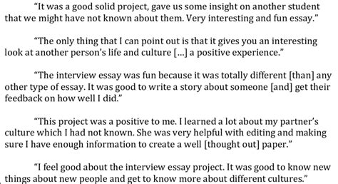 sample student reflections  interview essay fall