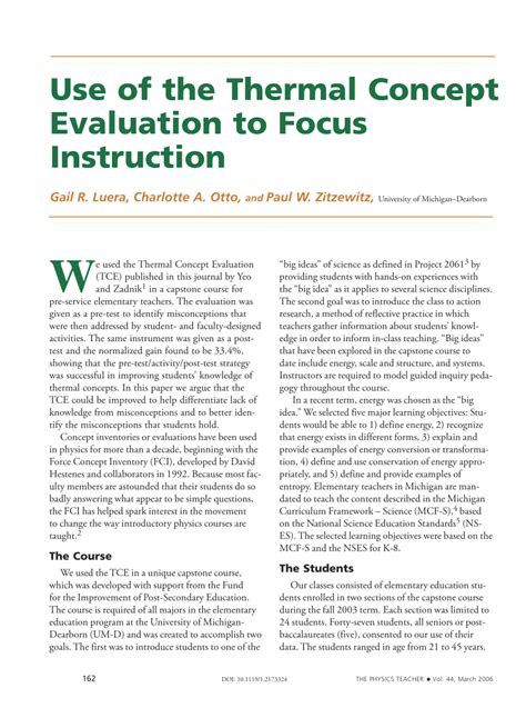 thermal concept evaluation  focus instruction