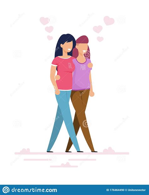 female lesbians couple walking together cartoon stock