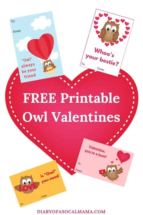 fun  printable owl valentines cards  perfect  kids