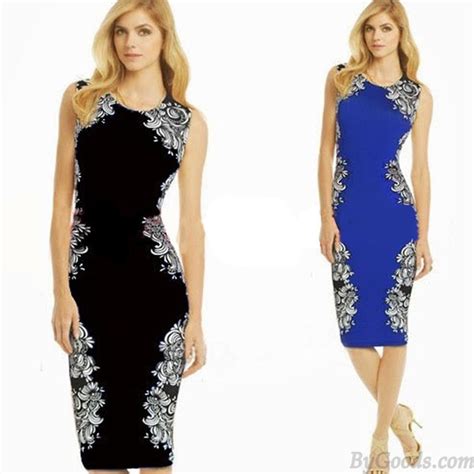 Slim Sleeveless Flower Print Keen Length Dress Party Dress Fashion