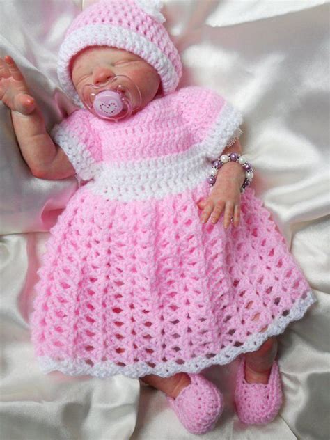 baby layette  piece set crochet pattern simple shells dress etsy
