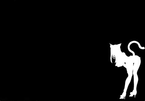 Silhouette Cat Girls Nekomimi Super Hero Black And White Wallpaper