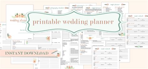 downloadable  printable wedding planner printable templates