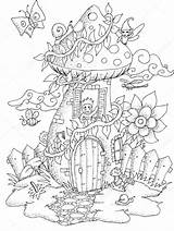 Fairy House Coloring Pages Drawing Magic Tree Adult Template sketch template
