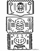 Muertos Picado Coloring Guirnalda Disegni Colorare Fiestas Skeleton Línea sketch template