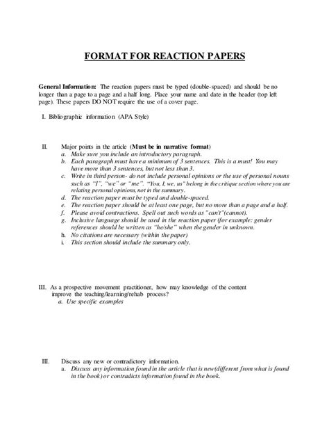 format  reaction papers