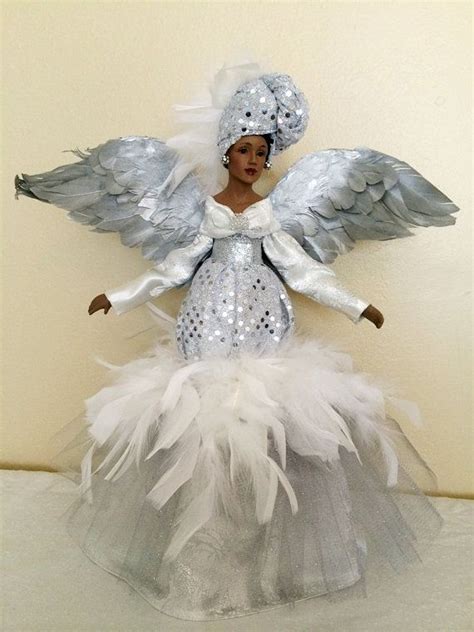 african american christmas angel silver sparkle ooak black angel tree topper holiday decoration