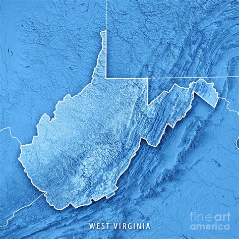 West Virginia State Usa 3d Render Topographic Map Blue Border Digital