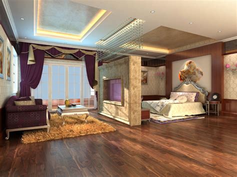 Luxury Bedroom Cum Living Room With Rug 3d Model Max