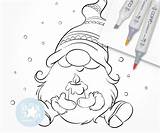 Gnome Christmas Digital Coloring Stamps Digi Nordic Stamp Drawings Winter Holiday Xmas Choose Board Candle Easy sketch template