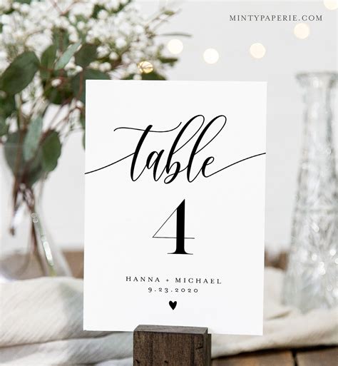 modern calligraphy table number card template minimalist wedding table