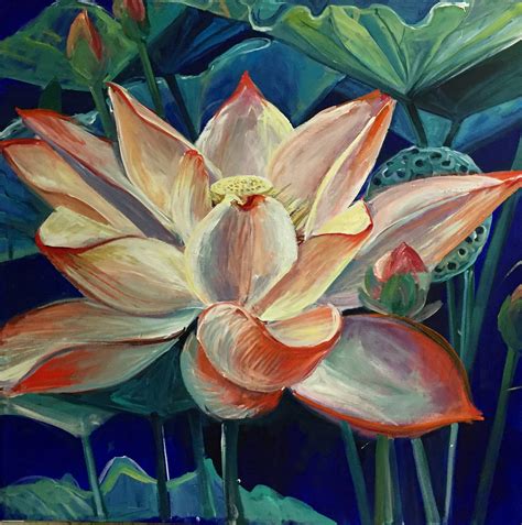 Flower Painting Red Lotus Kathleencarrillogalleries Online Carlsbad Ca