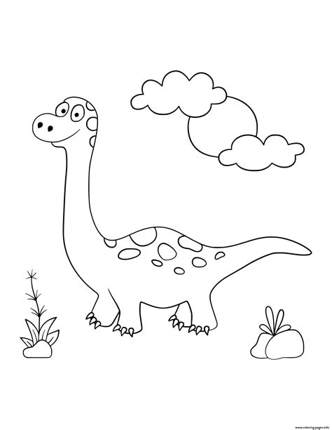 dinosaur cute dino sunny day  preschoolers coloring page printable