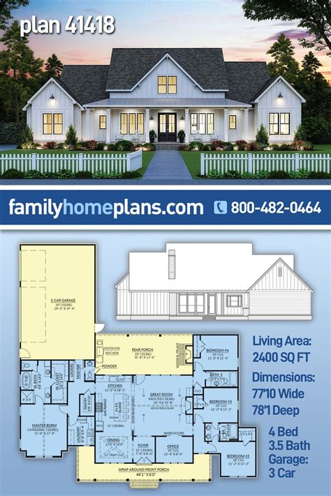 country farmhouse style house plan    sq ft  bed  bath  car garage  bedroom