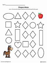 Worksheet Shape Diamond Maze Shapes Color Worksheets Printable Heart Myteachingstation Circle Preschool Geometric Kindergarten Math Basic Teaching Oval Teacher Tracing sketch template