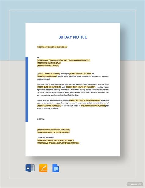 day notice template   word google docs