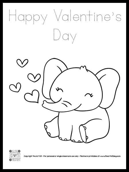 cute happy valentines day elephant  hearts coloring page dotted