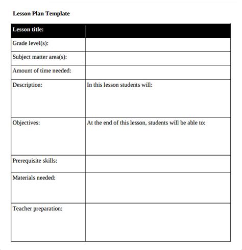 sample blank lesson plan template   documents