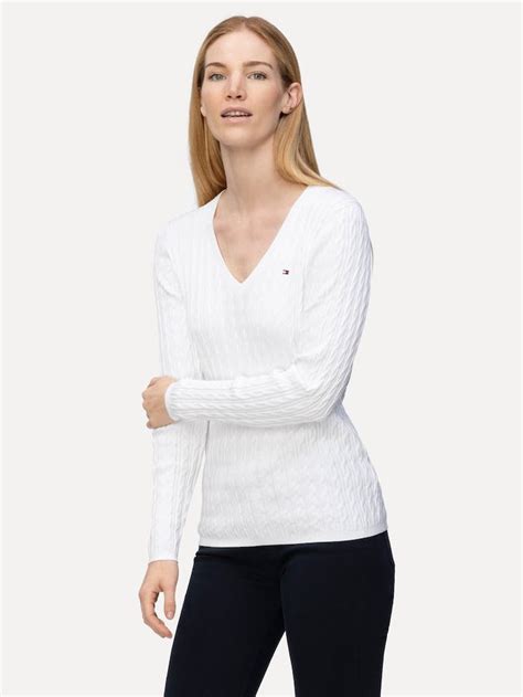 Classic Cable V Neck Sweater Knitwear Tommy Hilfiger
