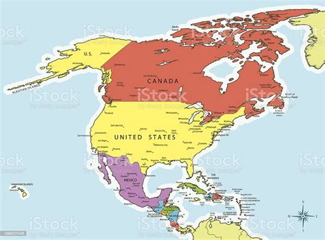 américa do norte mapa países e cidades vetor e ilustração royalty free