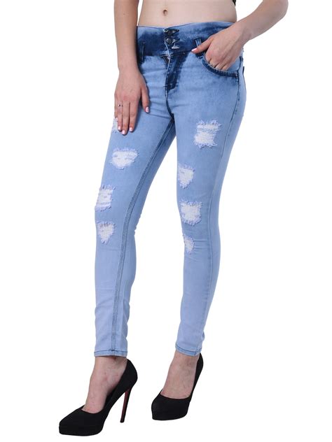 Buy Essence Women S Slim Fit Blue Color Ripped Washed Casual Jeans