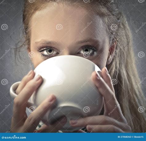 sipping stock image image  blonde woman closeup