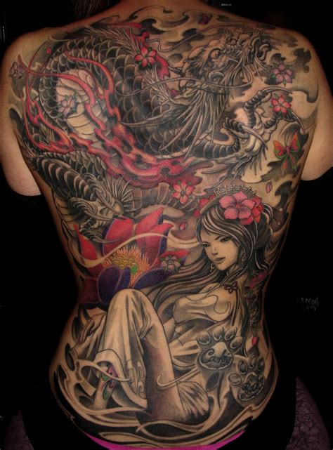 Full Back Geisha Dragon And Lotus Tattoo Chronic Ink Sweets Asian