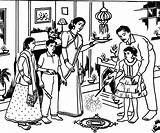 Diwali Drawing Coloring Pages Deepavali Festival Celebration Happy Sketch Celebrating Kids Colouring Drawings Sheets Wallpapers Family Composition Scene Sketches Celebrations sketch template