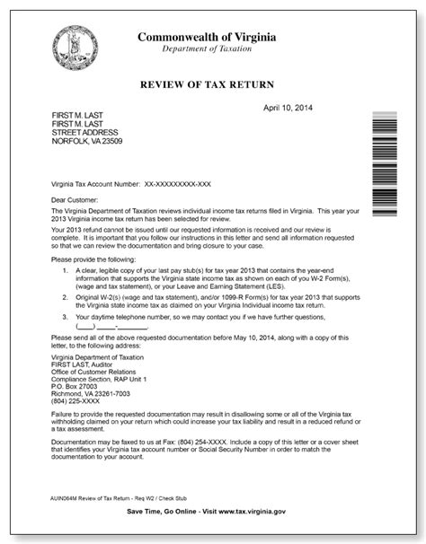 virginia department  taxation review letter sample
