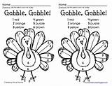 Turkey Coloring Number Color Thanksgiving Pages Sheets Kindergarten Kids Activity Gobble Freebie Printable Paint Worksheets Words Say Activities Kinder Sample sketch template