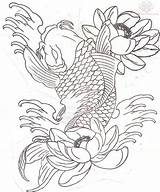 Koi Fish Tattoo Sleeve Coloring Half Pages Line Drawing Japanese Designs Tattoos Color Lucky Cat Drawings Sample Drawn Flowers Carp sketch template
