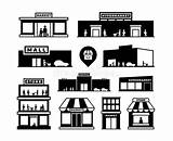 Simboli Esterni Pittogrammi Icone Negozio Costruzioni Commerciale Centro Pictograms Exteriors Shoppers Supermarket äußere Lokalisiert Speichern Illustrationen sketch template