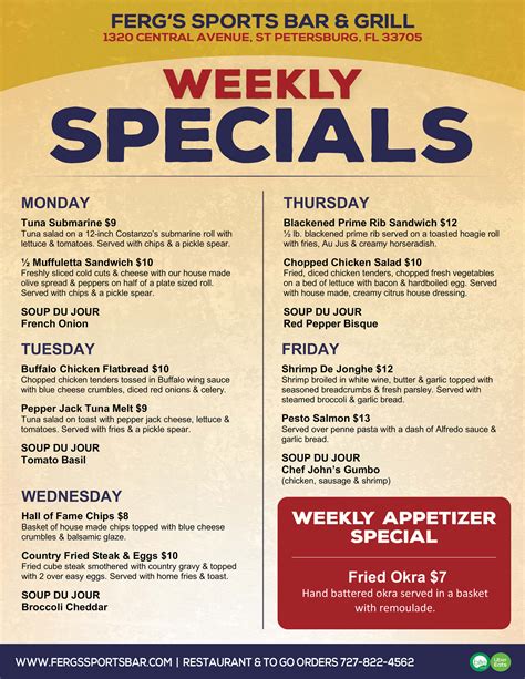 weekly specials fergs sports bar