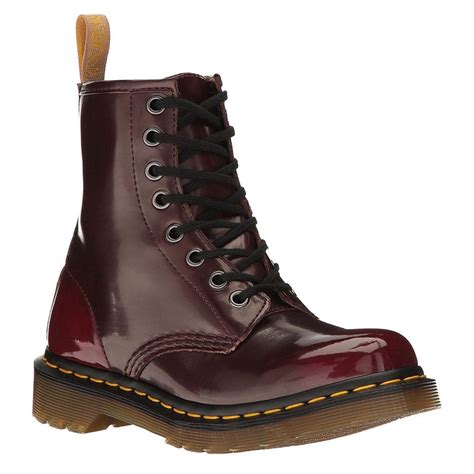 dr martens vegan  womens  eyelet boots  cherry red
