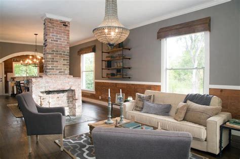 brick double sided fireplace country living room hgtv