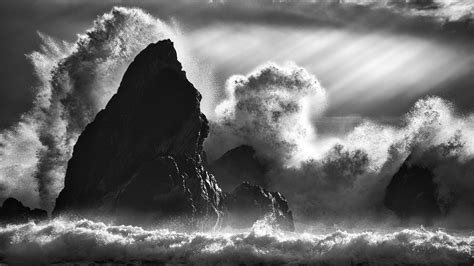 black  white picture  big waves  rocks hd nature wallpapers