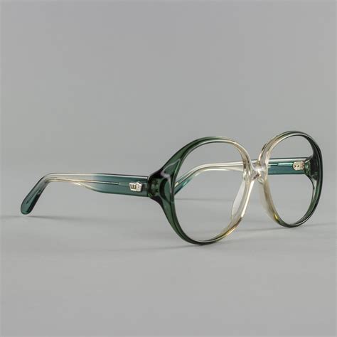 vintage 70s eyeglass frame clear green round oversized glasses nos